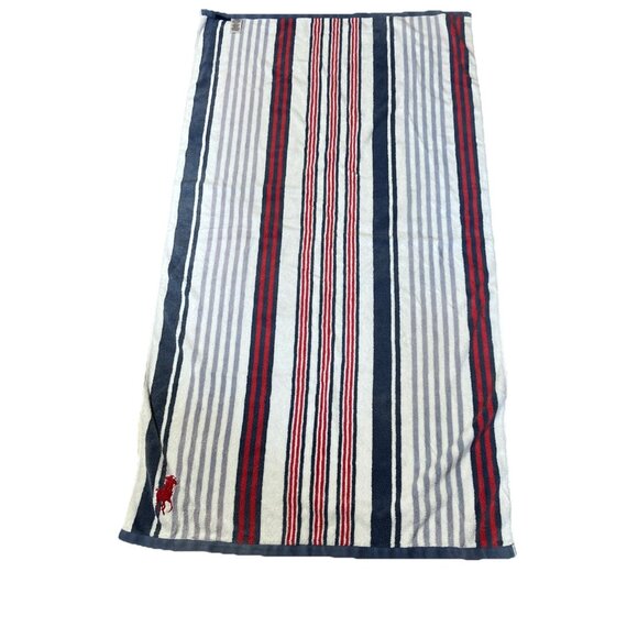 Polo Ralph Lauren 33X60 Red Embroidery Pony Striped Beach Bath Towel Plush - Picture 2 of 5